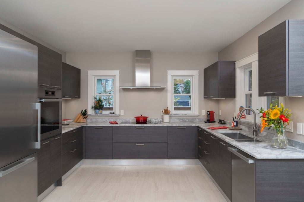 Grey kitchen with accessible design features