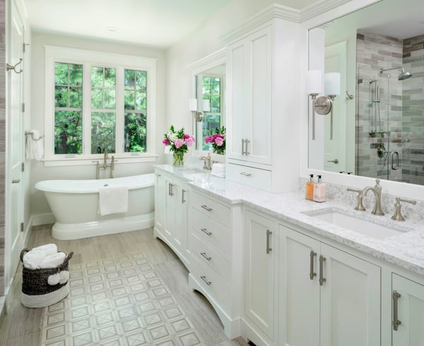 Master Bath with inlaid tile rug design