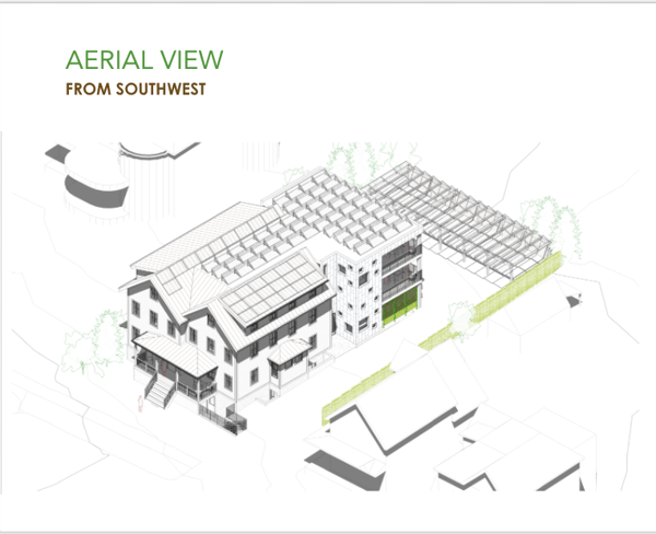 Aerial rendering of the net-zero residence