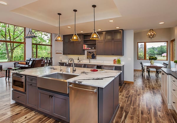 Custom Home Kitchen that melds contemporary design with rustic undertones