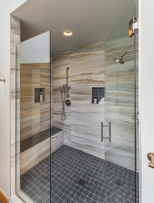 Master Shower with Large Format Wall Tiles and two shower heads