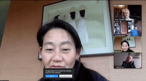 Photo of a zoom call with clients and Meadowlark Staff