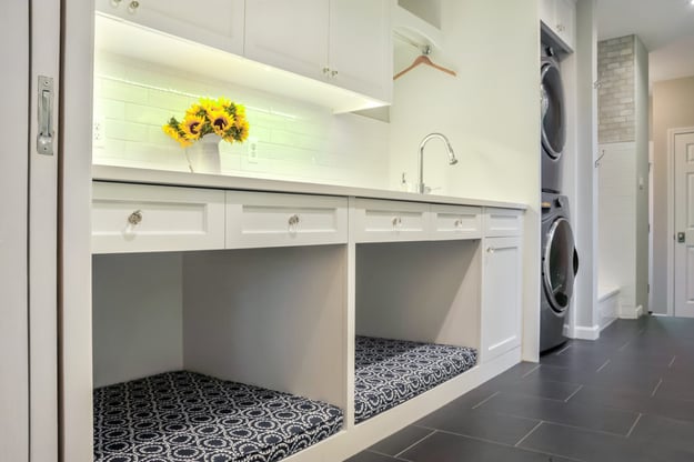 Laundry Room Renovation with cubbies for Dogs