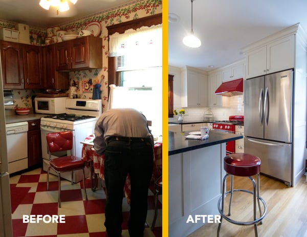 Before and After Photo of Small Kitchen Remodel in Historic Home