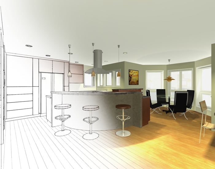 Designer Kitchen Island Rendering