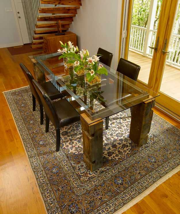 reclaimed barn wood used for the legs in this custom dining table