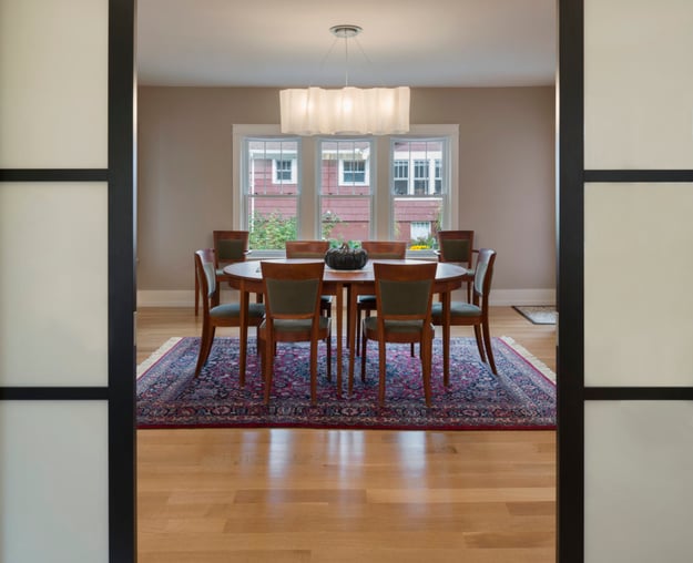 dining room with sliding doors